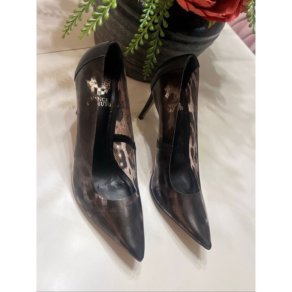 Vince Camuto Women's Anessta Leopard Print Pointed Toe Heels Pump Black 7.5 NIB - Picture 3 of 8